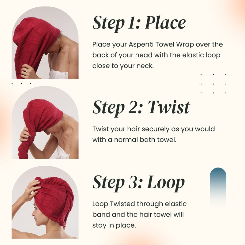 Aspen5 Extra Large Waffle Cotton Hair Towel Wrap - 30 inches Long, 400 GSM, Ultra Absorbent, Quick Dry Hair Turban for Women, Ideal for Long and Curly Hair, Perfect for Plopping (Cherry Red) - Image 2